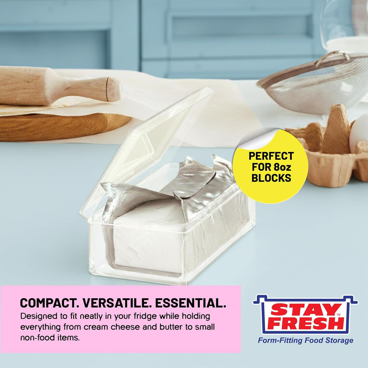Stay Fresh Cream Cheese Container For Fridge Clear Plastic for Cream Cheese, Dishwasher Safe, BPA Free — Cheese Dish for your Pantry, Counter, Refrigerator