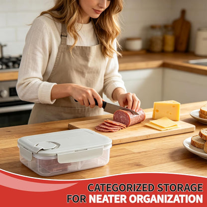 Meat and Cheese Container for Fridge, Deli Meat Container for Fridge Organizers and Storage, Categorized Storage for Neater Organization, Double Compartment Snack Container with Lid, Keep Food Fresh