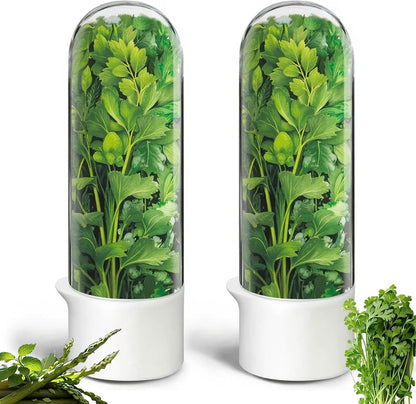 Herb Saver, Herb Keeper for Refrigerator, Cilantro Container for Fridge, Fresh Herbs Lettuce Vegetable Preservation Bottle Keeper Parsley Mint Refrigerator Storage for Fresh for 2-3 Weeks