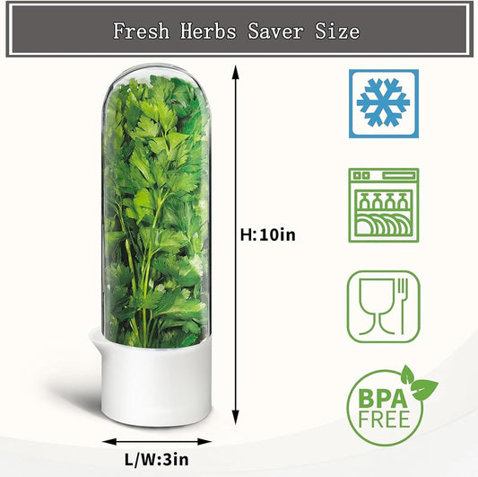 Herb Saver, Herb Keeper for Refrigerator, Cilantro Container for Fridge, Fresh Herbs Lettuce Vegetable Preservation Bottle Keeper Parsley Mint Refrigerator Storage for Fresh for 2-3 Weeks