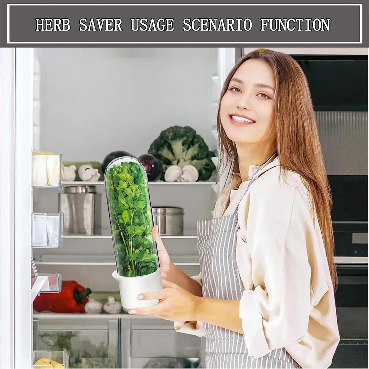 Herb Saver, Herb Keeper for Refrigerator, Cilantro Container for Fridge, Fresh Herbs Lettuce Vegetable Preservation Bottle Keeper Parsley Mint Refrigerator Storage for Fresh for 2-3 Weeks