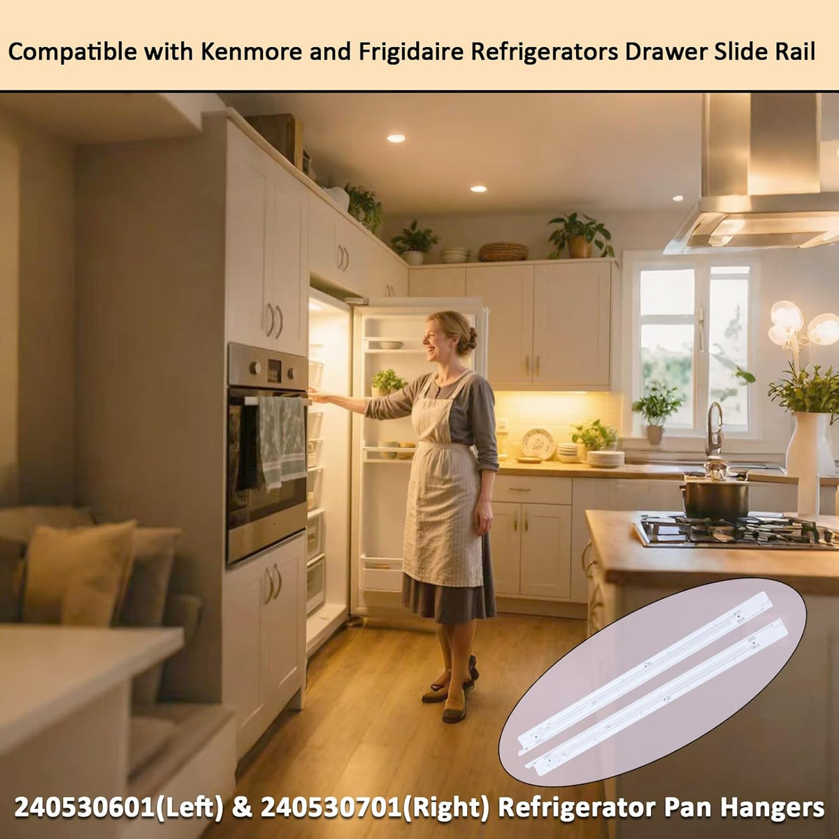 Upgrade 240530601(Left) & 240530701(Right) Refrigerator Drawer Slide Rail Replacement, Pan Hangers Slide Only Compatible with Ken-more and Frigidaire Refrigerator, Replace Part for 240460401 240460501