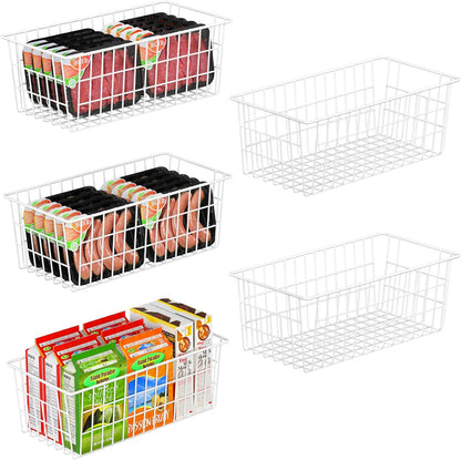 Freezer Organizer Bins for Upright Freezer Wire Drawer Baskets | Chest Freezer Ice Bins Refrigerator Cooler Divider Metal Wire Containers for Frozen Meat Fruits and Vegetables Storage, 5 Pcs