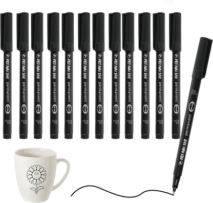 12 Pack Fine Point Black Permanent Marker Pens 0.6mm, Quick-Dry Waterproof Ink for Writing Drawing Labeling on Plastic Wood Metal Glass, Long-Lasting Fine-Tip Markers for Office School Home Crafts
