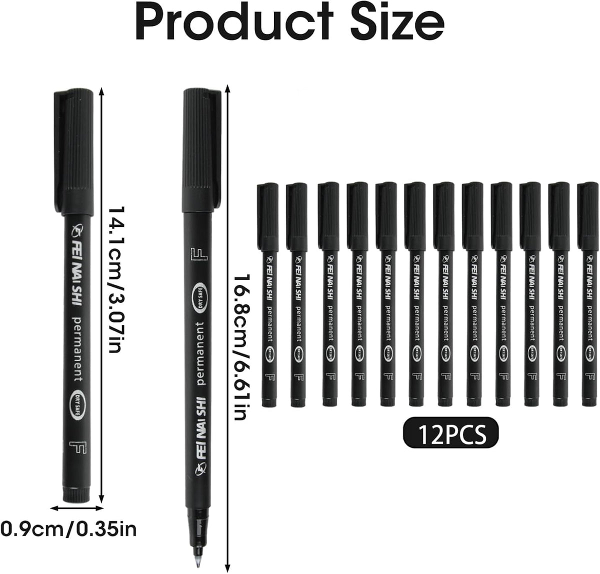 12 Pack Fine Point Black Permanent Marker Pens 0.6mm, Quick-Dry Waterproof Ink for Writing Drawing Labeling on Plastic Wood Metal Glass, Long-Lasting Fine-Tip Markers for Office School Home Crafts