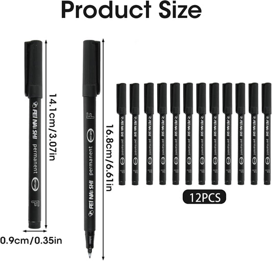 12 Pack Fine Point Black Permanent Marker Pens 0.6mm, Quick-Dry Waterproof Ink for Writing Drawing Labeling on Plastic Wood Metal Glass, Long-Lasting Fine-Tip Markers for Office School Home Crafts