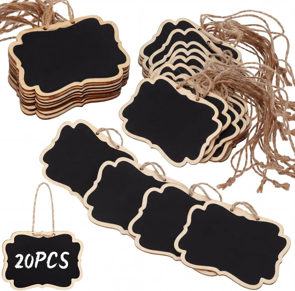 20 Pcs Wooden Mini Chalkboard Signs Chalkboard Hanging Labels, Ideal Price Tags, Message Boards, Black