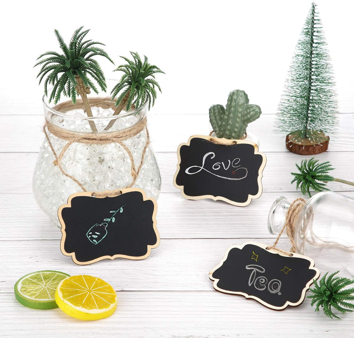 20 Pcs Wooden Mini Chalkboard Signs Chalkboard Hanging Labels, Ideal Price Tags, Message Boards, Black