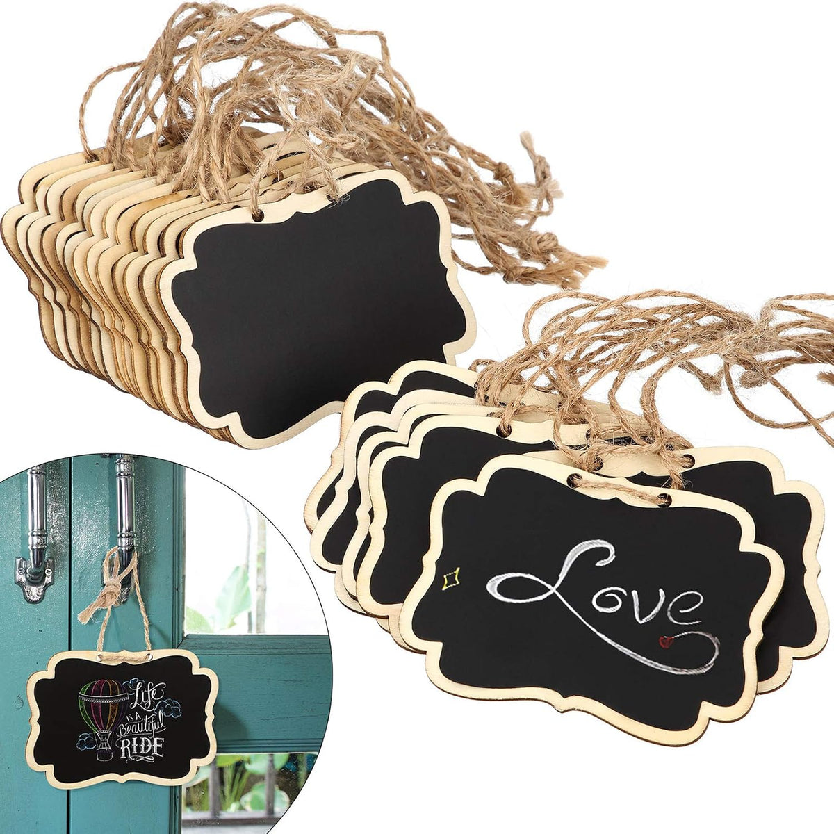 20 Pcs Wooden Mini Chalkboard Signs Chalkboard Hanging Labels, Ideal Price Tags, Message Boards, Black