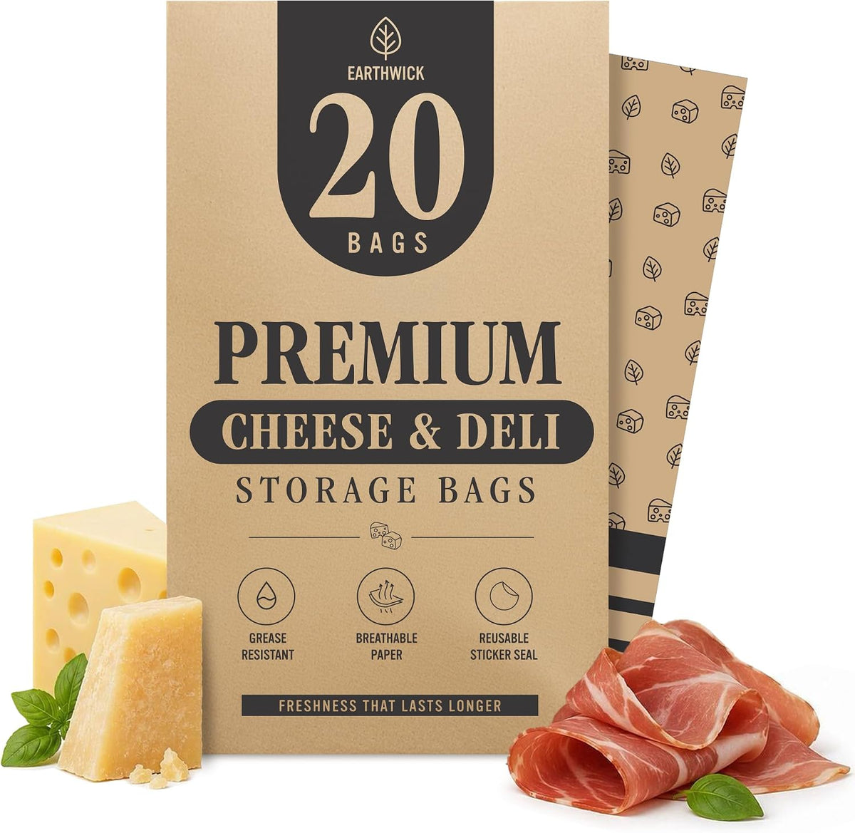 Cheese And Deli Storage 20 Breathable Wax Paper Cheese Storage Bags, Compostable, Biodegradable, and Plastic-Free Paper to Keep Cheese and Charcuterie Fresh, Kitchen Organization 6.25 x 11 inch