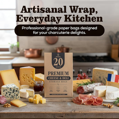 Cheese And Deli Storage 20 Breathable Wax Paper Cheese Storage Bags, Compostable, Biodegradable, and Plastic-Free Paper to Keep Cheese and Charcuterie Fresh, Kitchen Organization 6.25 x 11 inch