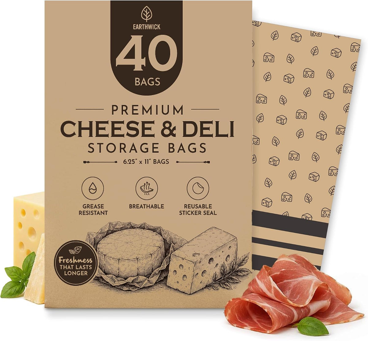 Cheese And Deli Storage 20 Breathable Wax Paper Cheese Storage Bags, Compostable, Biodegradable, and Plastic-Free Paper to Keep Cheese and Charcuterie Fresh, Kitchen Organization 6.25 x 11 inch