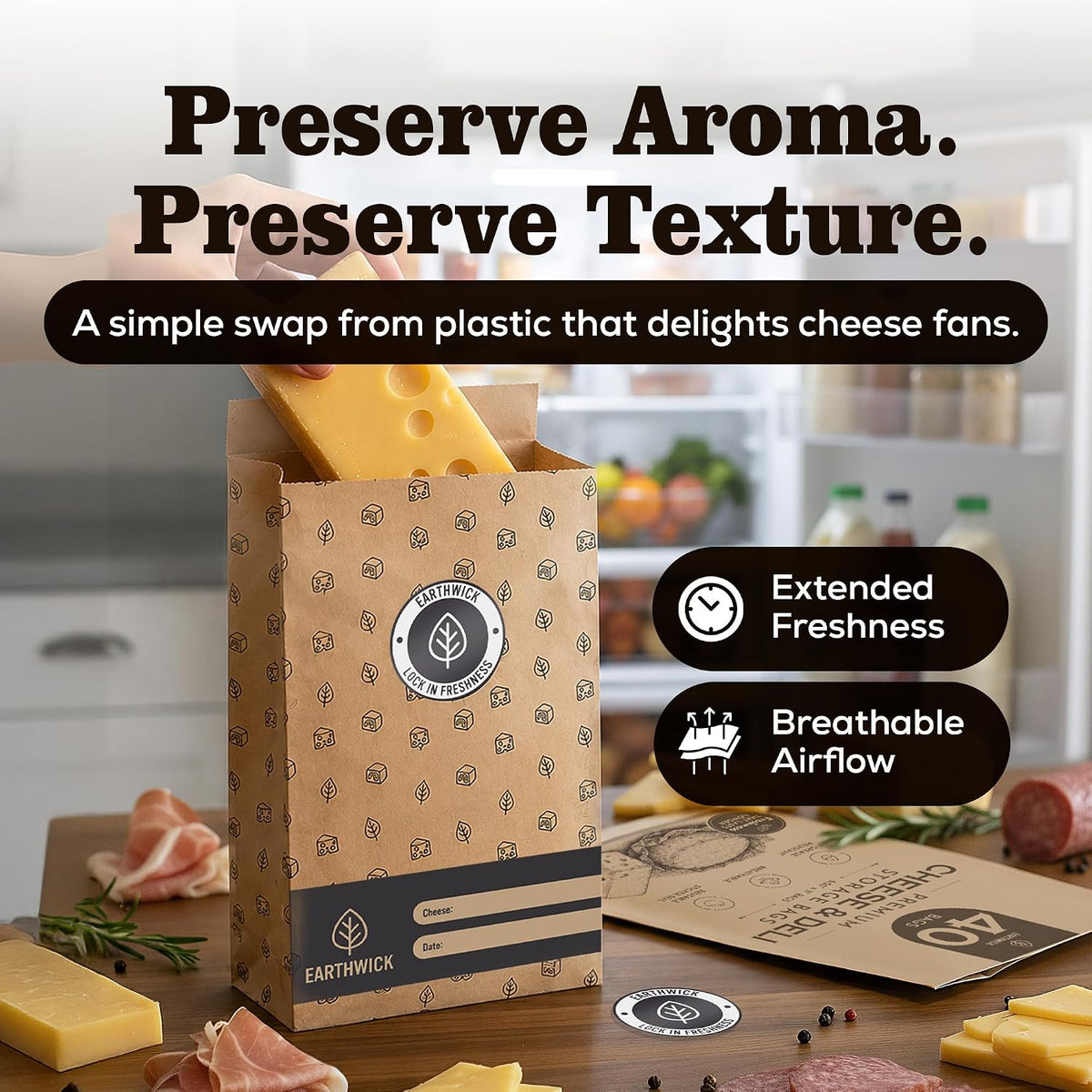 Cheese And Deli Storage 20 Breathable Wax Paper Cheese Storage Bags, Compostable, Biodegradable, and Plastic-Free Paper to Keep Cheese and Charcuterie Fresh, Kitchen Organization 6.25 x 11 inch