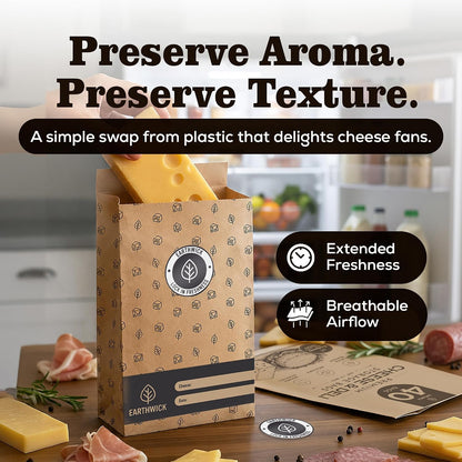 Cheese And Deli Storage 20 Breathable Wax Paper Cheese Storage Bags, Compostable, Biodegradable, and Plastic-Free Paper to Keep Cheese and Charcuterie Fresh, Kitchen Organization 6.25 x 11 inch