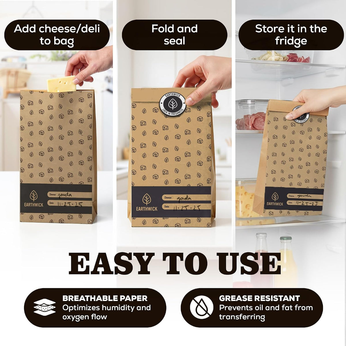 Cheese And Deli Storage 20 Breathable Wax Paper Cheese Storage Bags, Compostable, Biodegradable, and Plastic-Free Paper to Keep Cheese and Charcuterie Fresh, Kitchen Organization 6.25 x 11 inch