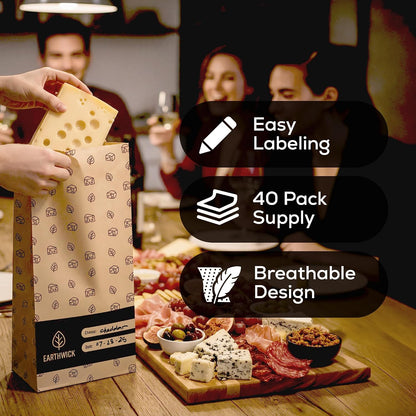 Cheese And Deli Storage 20 Breathable Wax Paper Cheese Storage Bags, Compostable, Biodegradable, and Plastic-Free Paper to Keep Cheese and Charcuterie Fresh, Kitchen Organization 6.25 x 11 inch
