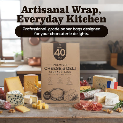 Cheese And Deli Storage 20 Breathable Wax Paper Cheese Storage Bags, Compostable, Biodegradable, and Plastic-Free Paper to Keep Cheese and Charcuterie Fresh, Kitchen Organization 6.25 x 11 inch