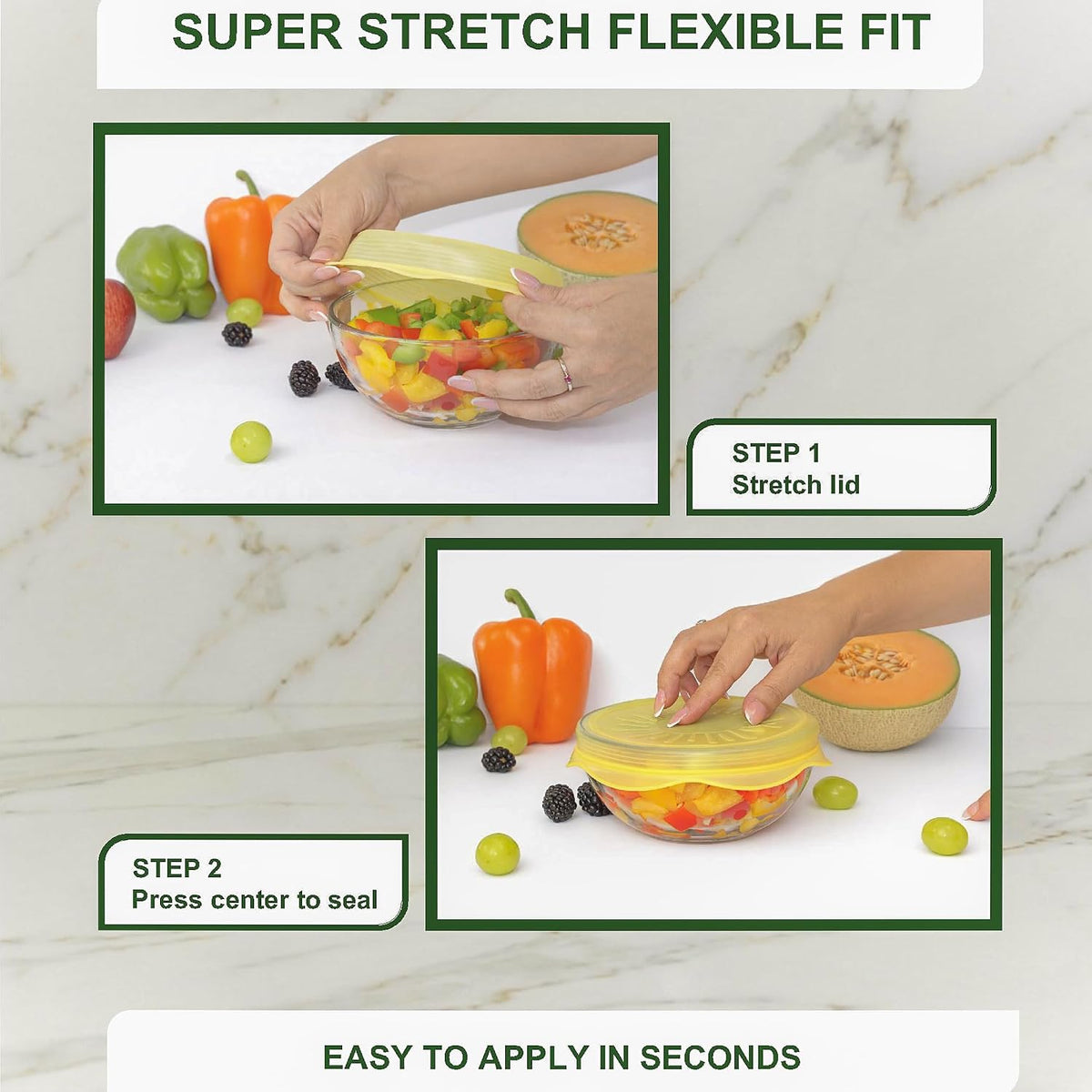 Silicone Stretch Lids 6 PCS – Airtight Reusable Food Covers for Bowls & Containers, Multi Size Flexible Silicone Lids, Leak Proof, BPA Free, Microwave Dishwasher & Freezer Safe