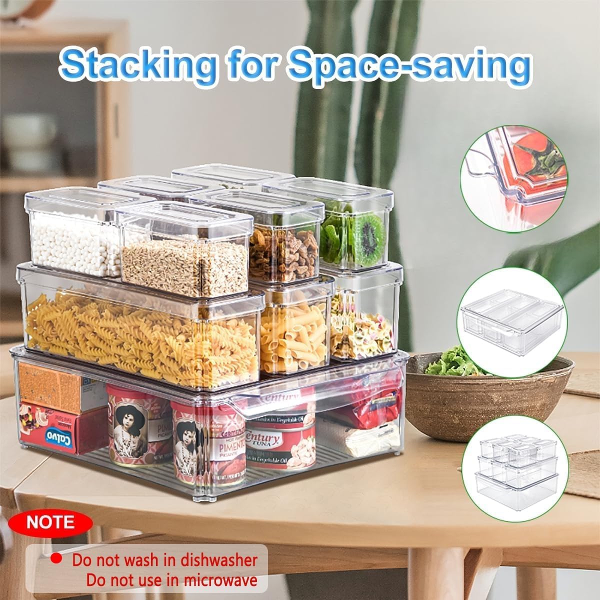 10-Pack Clear Fridge Organizer Containers with Lids, Stackable BPA-Free Refrigerator & Produce Storage Containers with Drain Tray & Anti-Slip Base for Fruits, Veggies & Drinks
