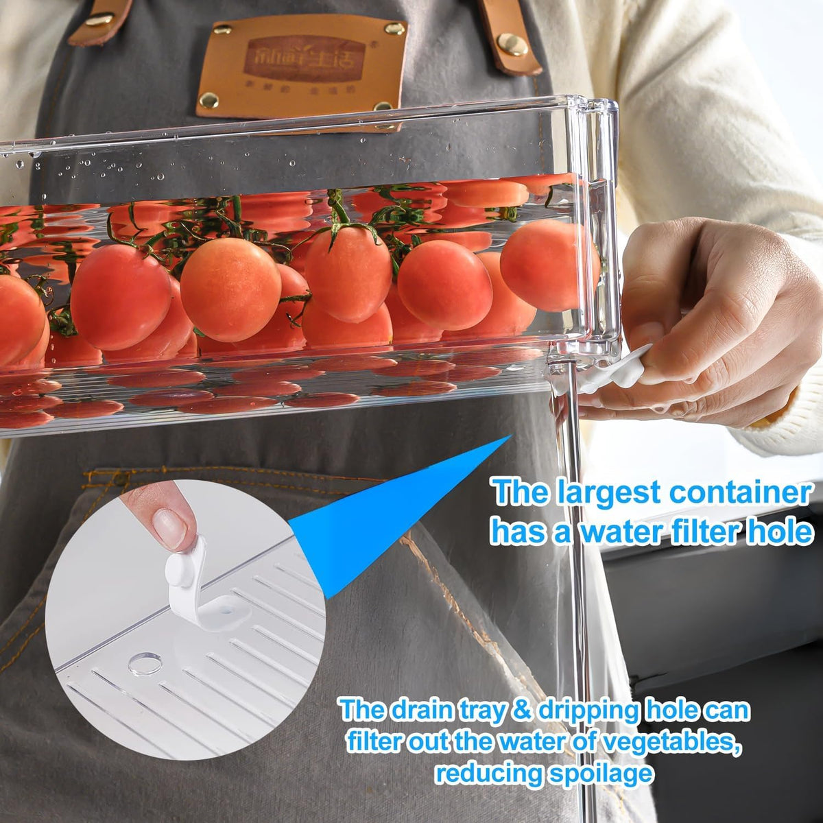 10-Pack Clear Fridge Organizer Containers with Lids, Stackable BPA-Free Refrigerator & Produce Storage Containers with Drain Tray & Anti-Slip Base for Fruits, Veggies & Drinks