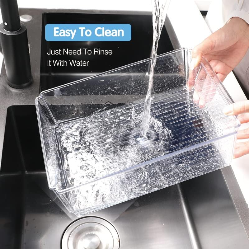 10-Pack Clear Fridge Organizer Containers with Lids, Stackable BPA-Free Refrigerator & Produce Storage Containers with Drain Tray & Anti-Slip Base for Fruits, Veggies & Drinks