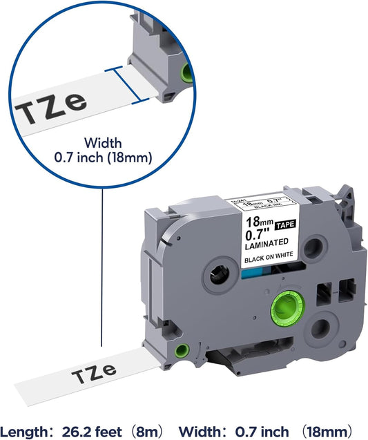 TZe-241 Label Maker Tape 18mm 0.7 Laminated White Replacement for Brother P-Touch Label Maker Refills TZe241 Black on White 3/4 Inch TZe Tz Tape Work with Brother PT-D400 PTD410 PTD600, 4-Pack
