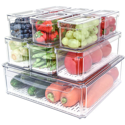 10 Pack Fridge Organizer, Stackable Refrigerator Organizer Bins with Lids, Produce Fruit Storage Containers for Storage Clear for Food, Drinks, Vegetable Storage
