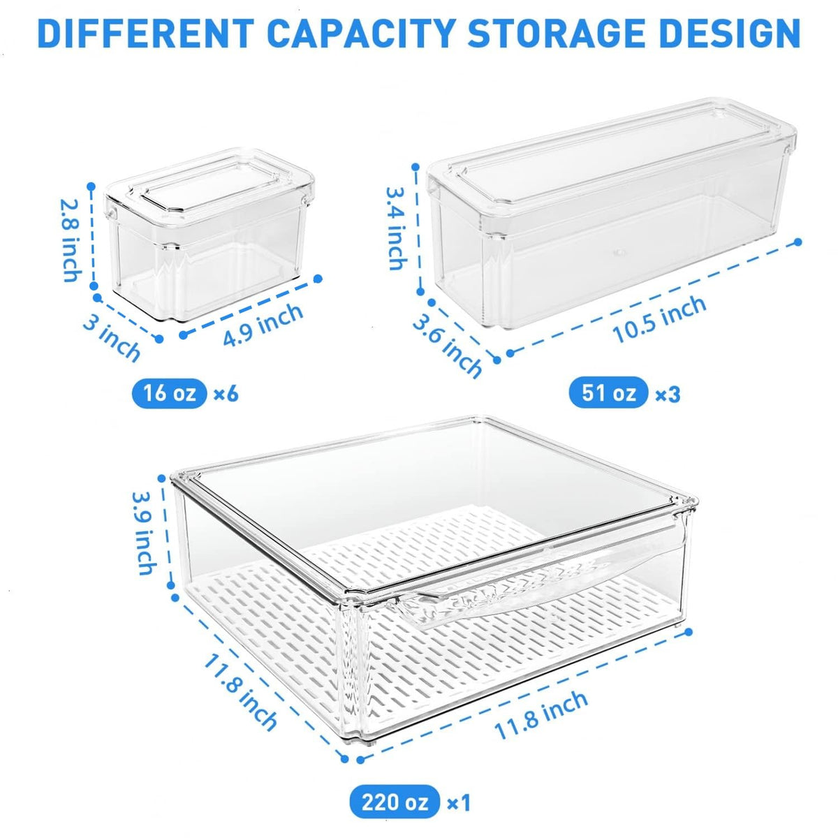 10 Pack Fridge Organizer, Stackable Refrigerator Organizer Bins with Lids, Produce Fruit Storage Containers for Storage Clear for Food, Drinks, Vegetable Storage