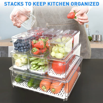 10 Pack Fridge Organizer, Stackable Refrigerator Organizer Bins with Lids, Produce Fruit Storage Containers for Storage Clear for Food, Drinks, Vegetable Storage