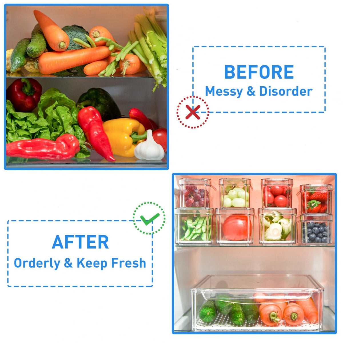 10 Pack Fridge Organizer, Stackable Refrigerator Organizer Bins with Lids, Produce Fruit Storage Containers for Storage Clear for Food, Drinks, Vegetable Storage