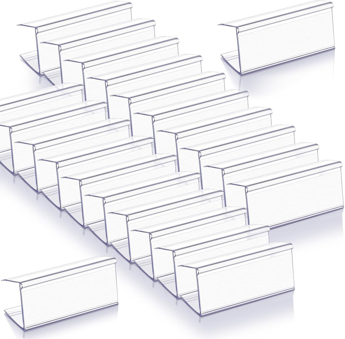 100 Pcs Wood Shelf Label Holders Clear Plastic Price Tag 2.4 in L x 1 in H for Bookshelf Shelves, Wood Shelf Sign and Ticket Holder, Clips On to Shelves 3/4" to 1" Thick
