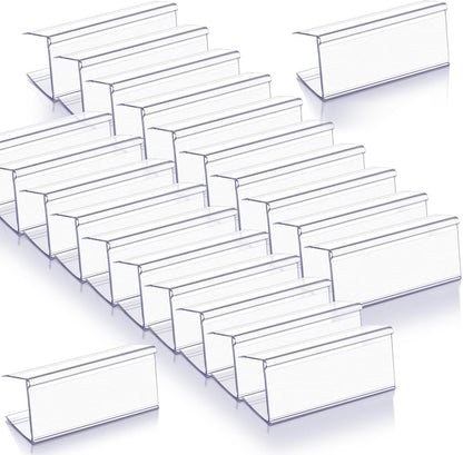 100 Pcs Wood Shelf Label Holders Clear Plastic Price Tag 2.4 in L x 1 in H for Bookshelf Shelves, Wood Shelf Sign and Ticket Holder, Clips On to Shelves 3/4" to 1" Thick