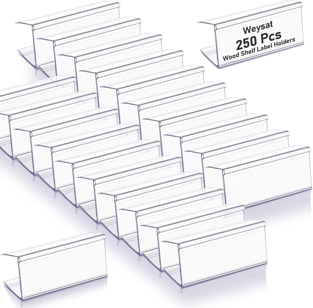100 Pcs Wood Shelf Label Holders Clear Plastic Price Tag 2.4 in L x 1 in H for Bookshelf Shelves, Wood Shelf Sign and Ticket Holder, Clips On to Shelves 3/4" to 1" Thick