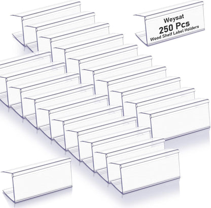 100 Pcs Wood Shelf Label Holders Clear Plastic Price Tag 2.4 in L x 1 in H for Bookshelf Shelves, Wood Shelf Sign and Ticket Holder, Clips On to Shelves 3/4" to 1" Thick