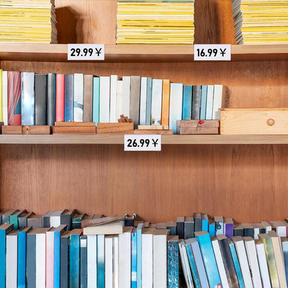 100 Pcs Wood Shelf Label Holders Clear Plastic Price Tag 2.4 in L x 1 in H for Bookshelf Shelves, Wood Shelf Sign and Ticket Holder, Clips On to Shelves 3/4" to 1" Thick