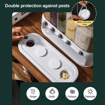 Dry Food Dispenser, Wall mounted 5 Grid Cereal Dispenser,Rice dispenser 25 pounds Kitchen Storage with Measuring Cup for Kitchen, Pantry, Restaurant & Bulk Food