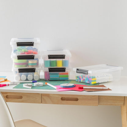 Storage Bins with Lids |Made in USA| 2 Qt - - Clear | Sensory Craft Organizers, Plastic Clip Box Totes, Flat Containers for Organizing Paper, Office, Art & Study Supplies