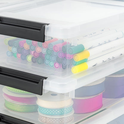 Storage Bins with Lids |Made in USA| 2 Qt - - Clear | Sensory Craft Organizers, Plastic Clip Box Totes, Flat Containers for Organizing Paper, Office, Art & Study Supplies