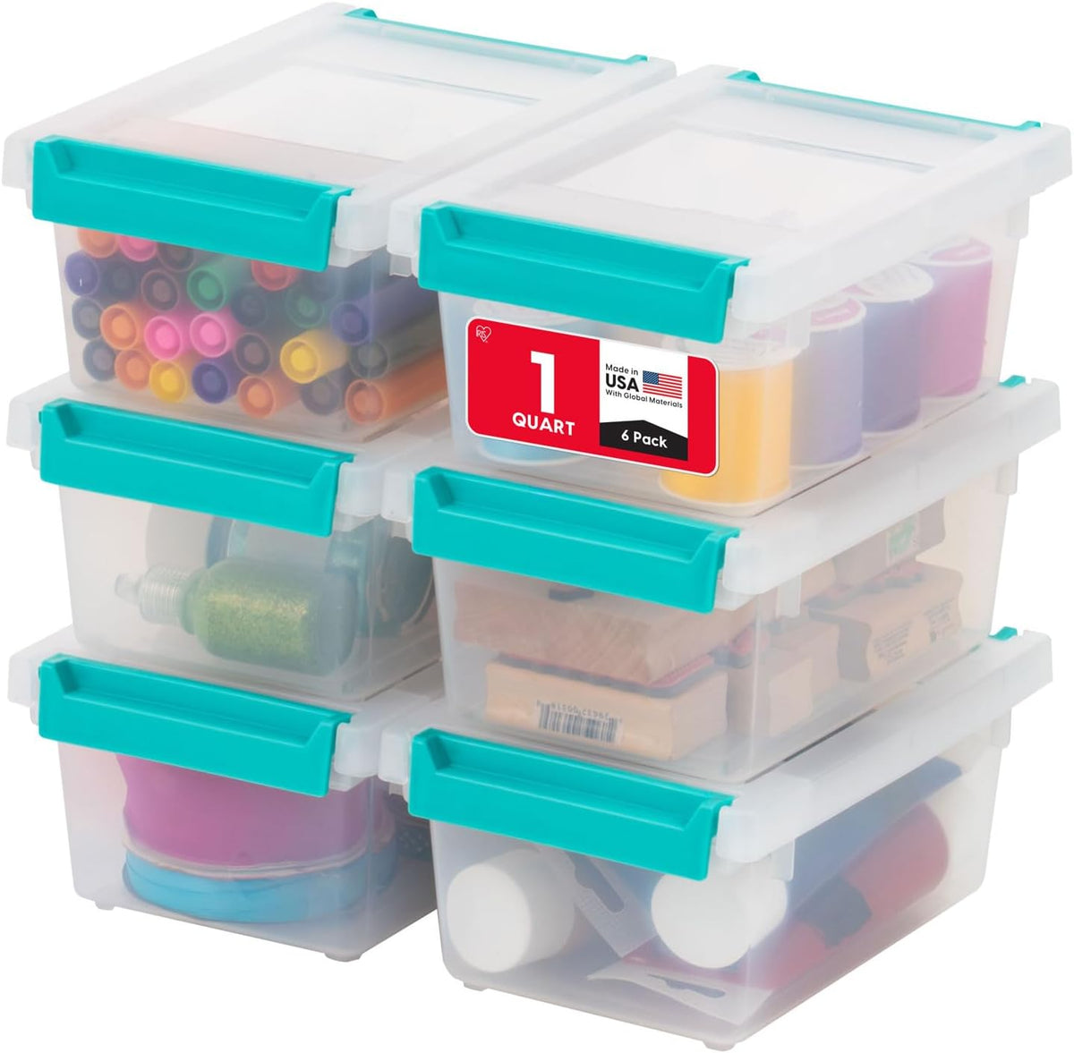 Storage Bins with Lids |Made in USA| 2 Qt - - Clear | Sensory Craft Organizers, Plastic Clip Box Totes, Flat Containers for Organizing Paper, Office, Art & Study Supplies