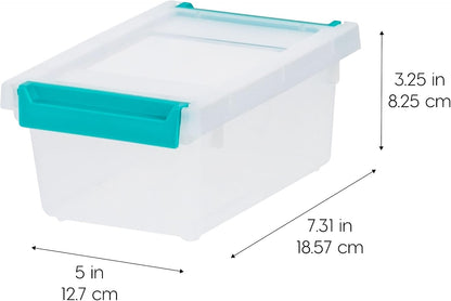 Storage Bins with Lids |Made in USA| 2 Qt - - Clear | Sensory Craft Organizers, Plastic Clip Box Totes, Flat Containers for Organizing Paper, Office, Art & Study Supplies