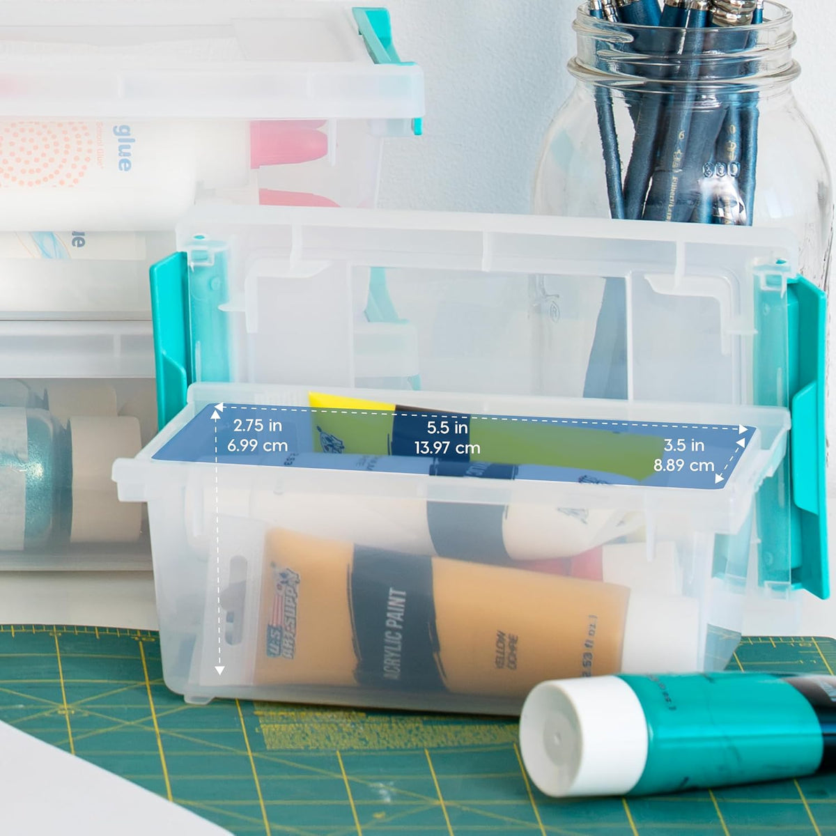 Storage Bins with Lids |Made in USA| 2 Qt - - Clear | Sensory Craft Organizers, Plastic Clip Box Totes, Flat Containers for Organizing Paper, Office, Art & Study Supplies