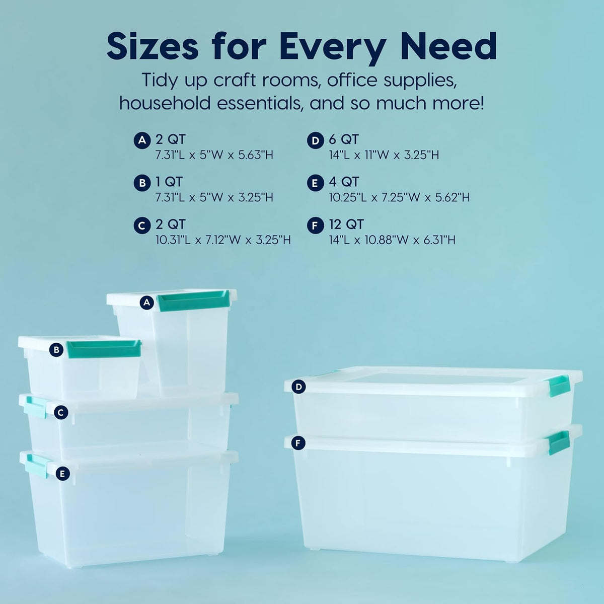 Storage Bins with Lids |Made in USA| 2 Qt - - Clear | Sensory Craft Organizers, Plastic Clip Box Totes, Flat Containers for Organizing Paper, Office, Art & Study Supplies