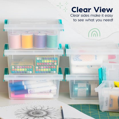 Storage Bins with Lids |Made in USA| 2 Qt - - Clear | Sensory Craft Organizers, Plastic Clip Box Totes, Flat Containers for Organizing Paper, Office, Art & Study Supplies
