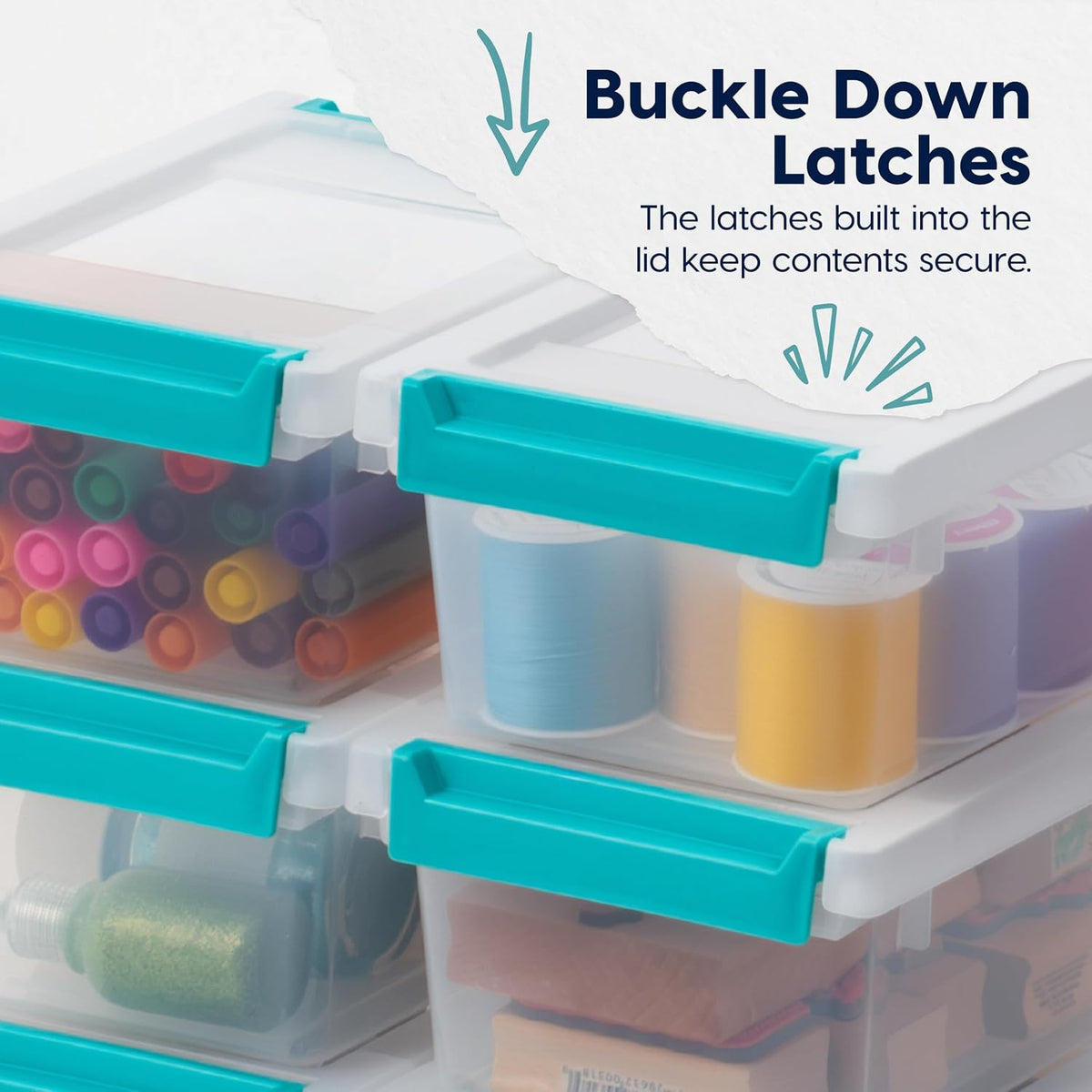 Storage Bins with Lids |Made in USA| 2 Qt - - Clear | Sensory Craft Organizers, Plastic Clip Box Totes, Flat Containers for Organizing Paper, Office, Art & Study Supplies
