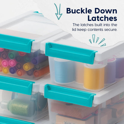Storage Bins with Lids |Made in USA| 2 Qt - - Clear | Sensory Craft Organizers, Plastic Clip Box Totes, Flat Containers for Organizing Paper, Office, Art & Study Supplies