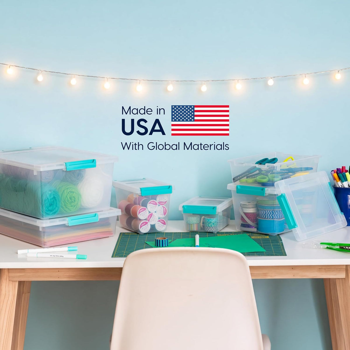 Storage Bins with Lids |Made in USA| 2 Qt - - Clear | Sensory Craft Organizers, Plastic Clip Box Totes, Flat Containers for Organizing Paper, Office, Art & Study Supplies