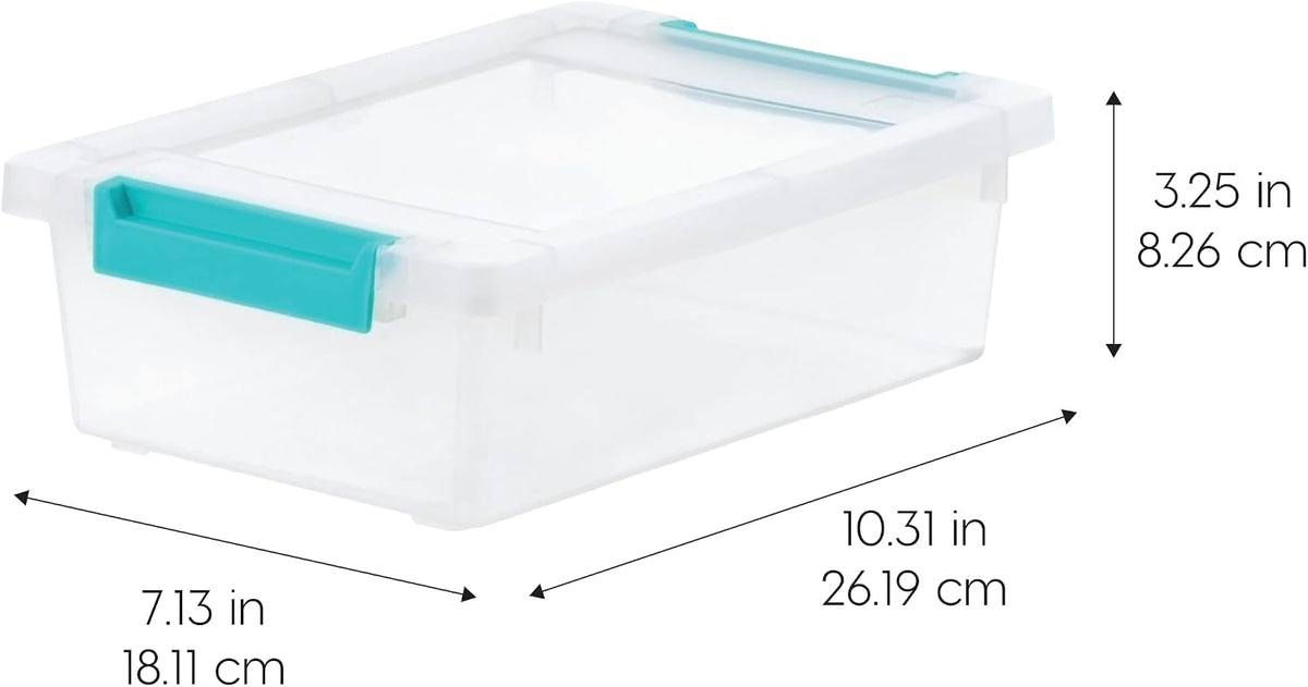 Storage Bins with Lids |Made in USA| 2 Qt - - Clear | Sensory Craft Organizers, Plastic Clip Box Totes, Flat Containers for Organizing Paper, Office, Art & Study Supplies