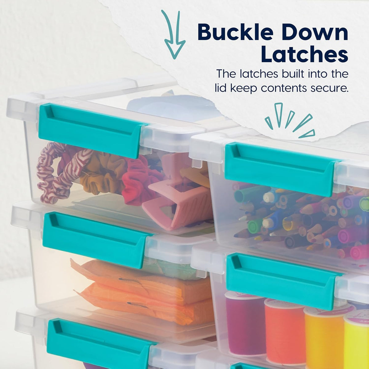 Storage Bins with Lids |Made in USA| 2 Qt - - Clear | Sensory Craft Organizers, Plastic Clip Box Totes, Flat Containers for Organizing Paper, Office, Art & Study Supplies