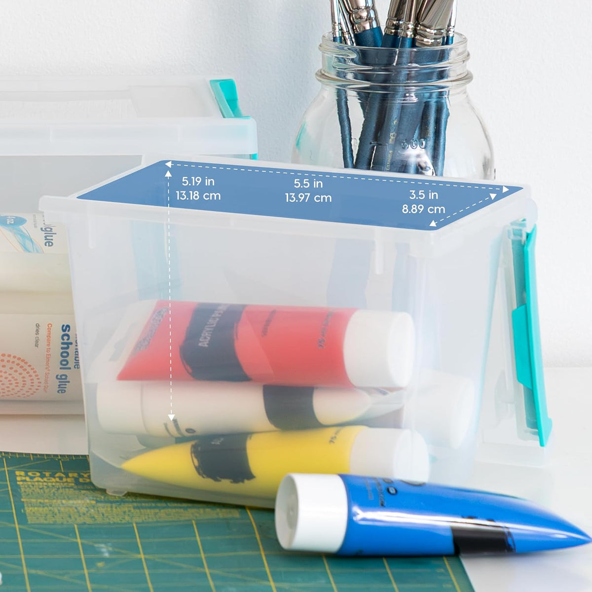 Storage Bins with Lids |Made in USA| 2 Qt - - Clear | Sensory Craft Organizers, Plastic Clip Box Totes, Flat Containers for Organizing Paper, Office, Art & Study Supplies