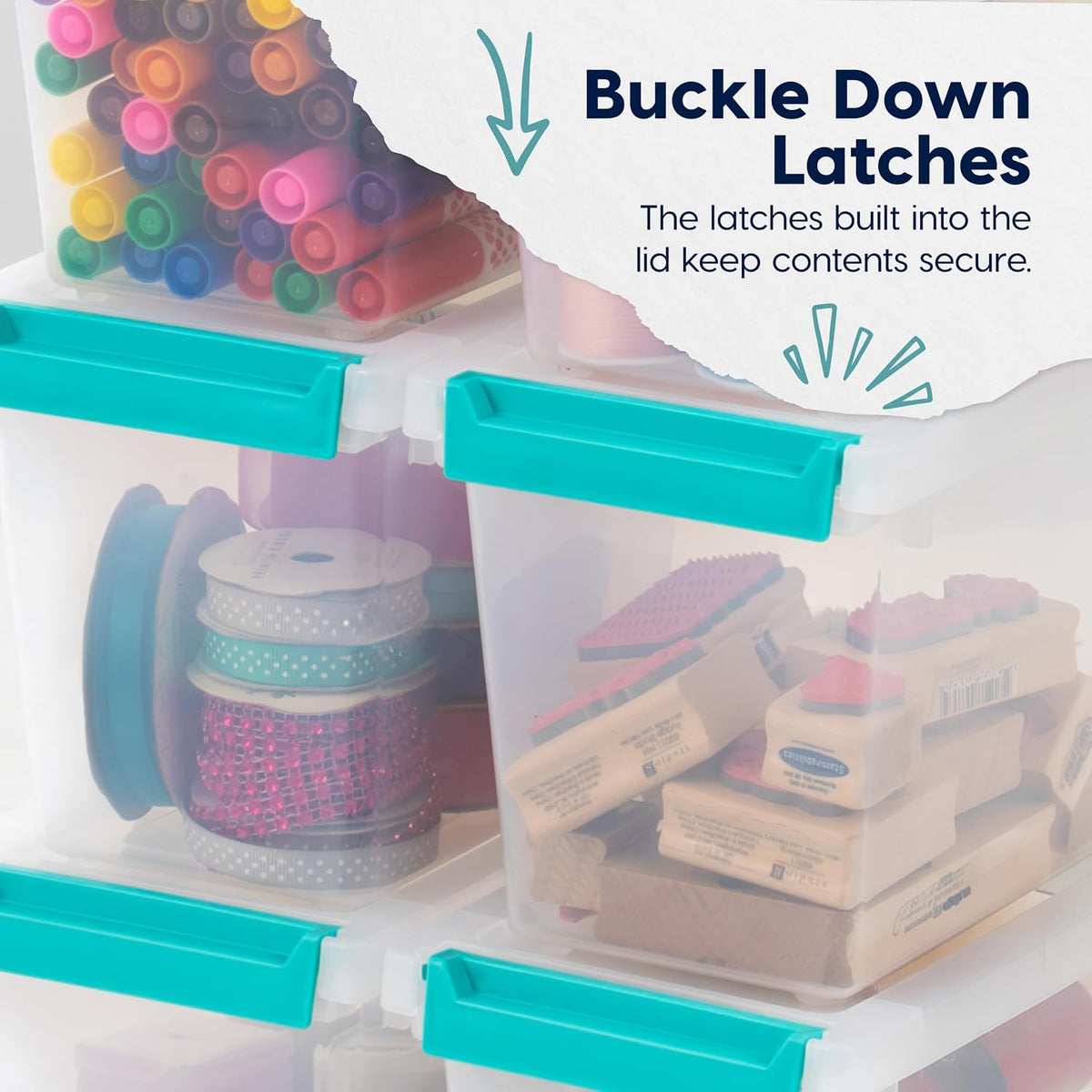 Storage Bins with Lids |Made in USA| 2 Qt - - Clear | Sensory Craft Organizers, Plastic Clip Box Totes, Flat Containers for Organizing Paper, Office, Art & Study Supplies